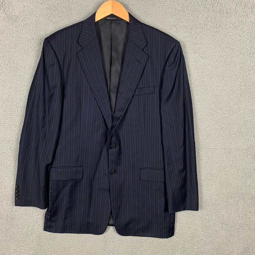 Hickey Freeman 2‎ Piece Suit 42L Navy Pinstripe Wool H F LTD Pants 34 x 30